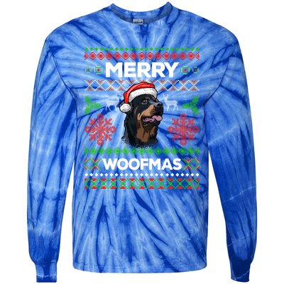 Merry Woofmas Ugly Sweater Christmas Rottweiler Lover Gift Tie-Dye Long Sleeve Shirt