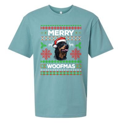 Merry Woofmas Ugly Sweater Christmas Rottweiler Lover Gift Sueded Cloud Jersey T-Shirt