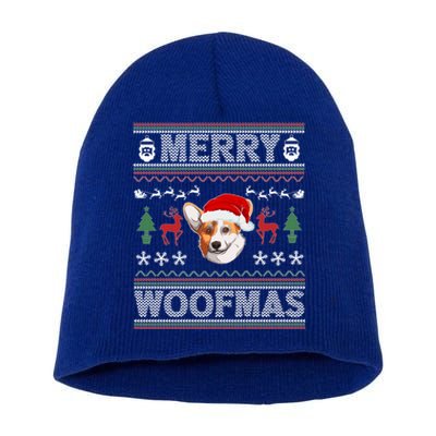 Merry Woofmas Ugly Christmas Corgi Xmas Party Cute Gift Short Acrylic Beanie