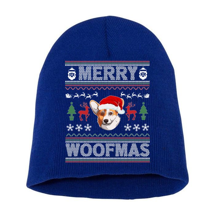 Merry Woofmas Ugly Christmas Corgi Xmas Party Cute Gift Short Acrylic Beanie