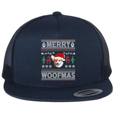 Merry Woofmas Ugly Christmas Corgi Xmas Party Cute Gift Flat Bill Trucker Hat