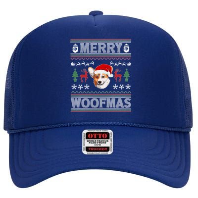 Merry Woofmas Ugly Christmas Corgi Xmas Party Cute Gift High Crown Mesh Back Trucker Hat