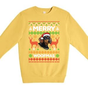 Merry Woofmas Ugly Sweater Christmas Dachshund Lover Gift Premium Crewneck Sweatshirt