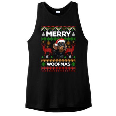 Merry Woofmas Ugly Sweater Christmas Dachshund Lover Gift Ladies PosiCharge Tri-Blend Wicking Tank