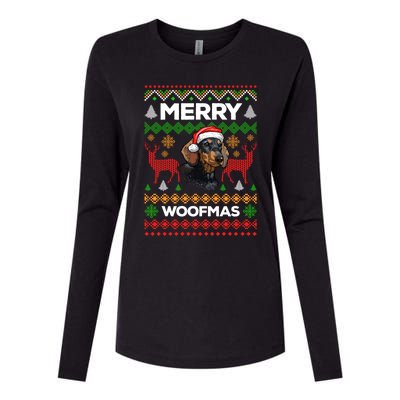 Merry Woofmas Ugly Sweater Christmas Dachshund Lover Gift Womens Cotton Relaxed Long Sleeve T-Shirt