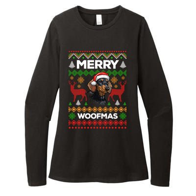 Merry Woofmas Ugly Sweater Christmas Dachshund Lover Gift Womens CVC Long Sleeve Shirt