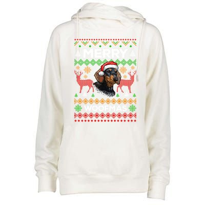 Merry Woofmas Ugly Sweater Christmas Dachshund Lover Gift Womens Funnel Neck Pullover Hood