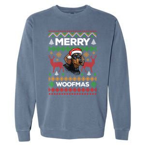 Merry Woofmas Ugly Sweater Christmas Dachshund Lover Gift Garment-Dyed Sweatshirt