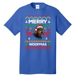 Merry Woofmas Ugly Sweater Christmas Dachshund Lover Gift Tall T-Shirt