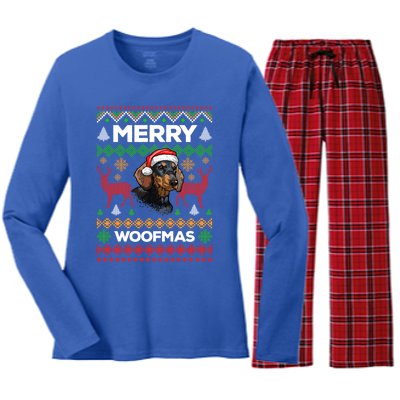 Merry Woofmas Ugly Sweater Christmas Dachshund Lover Gift Women's Long Sleeve Flannel Pajama Set 