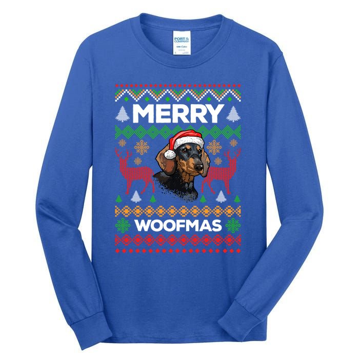 Merry Woofmas Ugly Sweater Christmas Dachshund Lover Gift Tall Long Sleeve T-Shirt