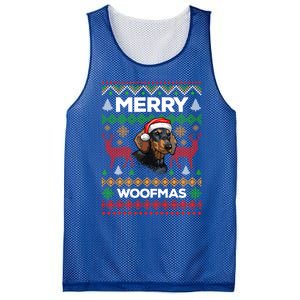 Merry Woofmas Ugly Sweater Christmas Dachshund Lover Gift Mesh Reversible Basketball Jersey Tank