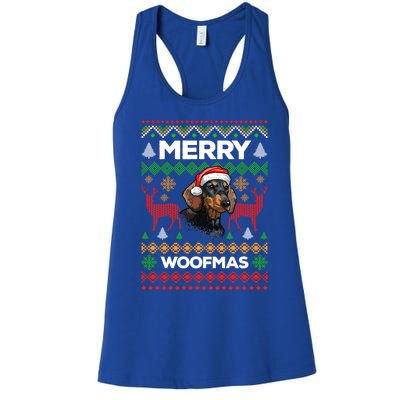 Merry Woofmas Ugly Sweater Christmas Dachshund Lover Gift Women's Racerback Tank