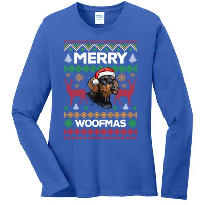 Merry Woofmas Ugly Sweater Christmas Dachshund Lover Gift Ladies Long Sleeve Shirt