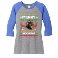 Merry Woofmas Ugly Sweater Christmas Dachshund Lover Gift Women's Tri-Blend 3/4-Sleeve Raglan Shirt