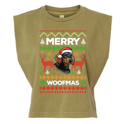 Merry Woofmas Ugly Sweater Christmas Dachshund Lover Gift Garment-Dyed Women's Muscle Tee