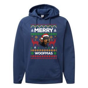 Merry Woofmas Ugly Sweater Christmas Dachshund Lover Gift Performance Fleece Hoodie