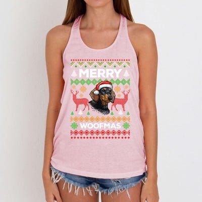 Merry Woofmas Ugly Sweater Christmas Dachshund Lover Gift Women's Knotted Racerback Tank