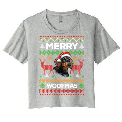 Merry Woofmas Ugly Sweater Christmas Dachshund Lover Gift Women's Crop Top Tee