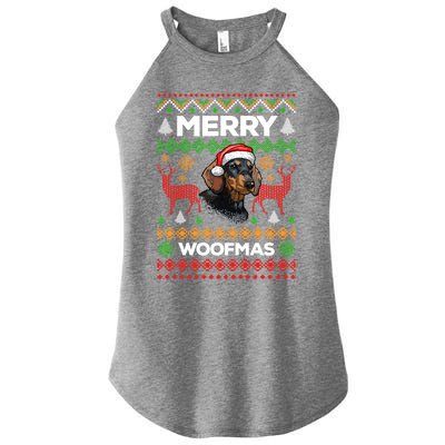 Merry Woofmas Ugly Sweater Christmas Dachshund Lover Gift Women's Perfect Tri Rocker Tank