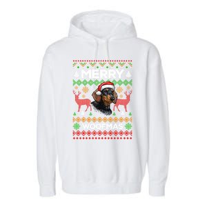 Merry Woofmas Ugly Sweater Christmas Dachshund Lover Gift Garment-Dyed Fleece Hoodie