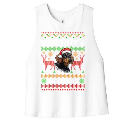 Merry Woofmas Ugly Sweater Christmas Dachshund Lover Gift Women's Racerback Cropped Tank