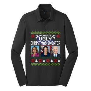 Meme World's Ugly Pelosi Kamala Joe Biden Christmas Sweater Funny Anti Biden Silk Touch Performance Long Sleeve Polo