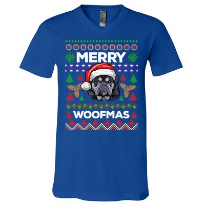 Merry Woofmas Ugly Sweater Christmas English Bulldog Lover Cool Gift V-Neck T-Shirt