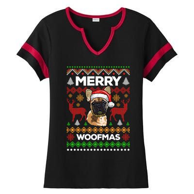 Merry Woofmas Ugly Sweater Christmas French Bulldog Lover Cute Gift Ladies Halftime Notch Neck Tee