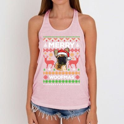 Merry Woofmas Ugly Sweater Christmas French Bulldog Lover Cute Gift Women's Knotted Racerback Tank