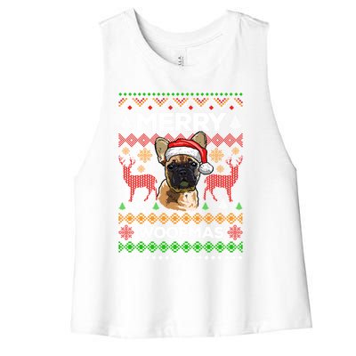 Merry Woofmas Ugly Sweater Christmas French Bulldog Lover Cute Gift Women's Racerback Cropped Tank