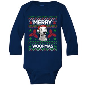 Merry Woofmas Ugly Christmas Dalmatian Lover Gift Baby Long Sleeve Bodysuit