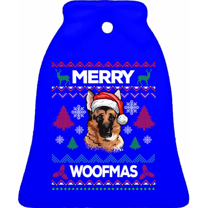 Merry Woofmas Ugly Sweater Christmas Ger Shepherd Lover Meaningful Gift Ceramic Bell Ornament