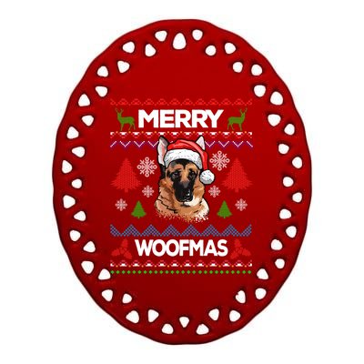 Merry Woofmas Ugly Sweater Christmas Ger Shepherd Lover Meaningful Gift Ceramic Oval Ornament