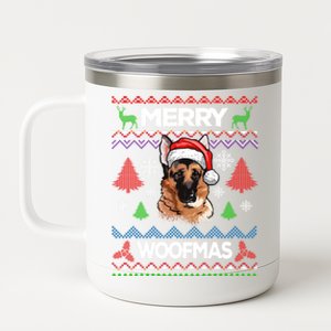 Merry Woofmas Ugly Sweater Christmas Ger Shepherd Lover Meaningful Gift 12 oz Stainless Steel Tumbler Cup