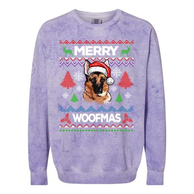 Merry Woofmas Ugly Sweater Christmas Ger Shepherd Lover Gift Colorblast Crewneck Sweatshirt