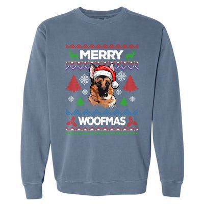 Merry Woofmas Ugly Sweater Christmas Ger Shepherd Lover Gift Garment-Dyed Sweatshirt