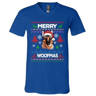 Merry Woofmas Ugly Sweater Christmas Ger Shepherd Lover Gift V-Neck T-Shirt