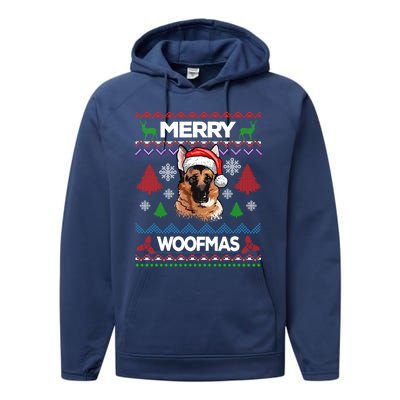 Merry Woofmas Ugly Sweater Christmas Ger Shepherd Lover Gift Performance Fleece Hoodie