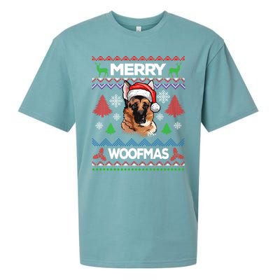 Merry Woofmas Ugly Sweater Christmas Ger Shepherd Lover Gift Sueded Cloud Jersey T-Shirt