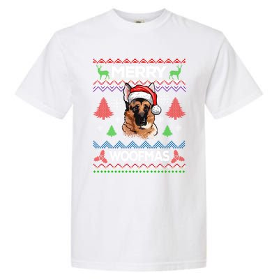 Merry Woofmas Ugly Sweater Christmas Ger Shepherd Lover Gift Garment-Dyed Heavyweight T-Shirt