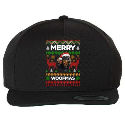 Merry Woofmas Ugly Sweater Christmas Dachshund Lover Gift Funny Gift Wool Snapback Cap