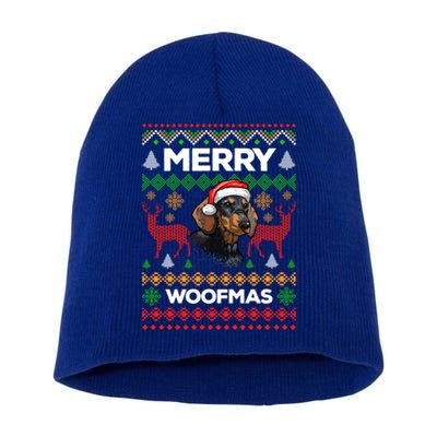 Merry Woofmas Ugly Sweater Christmas Dachshund Lover Gift Funny Gift Short Acrylic Beanie