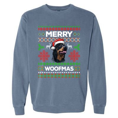 Merry Woofmas Ugly Sweater Christmas Rottweiler Lover Gift Cute Gift Garment-Dyed Sweatshirt