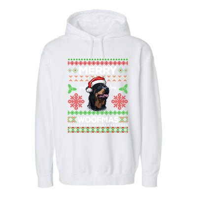 Merry Woofmas Ugly Sweater Christmas Rottweiler Lover Gift Cute Gift Garment-Dyed Fleece Hoodie