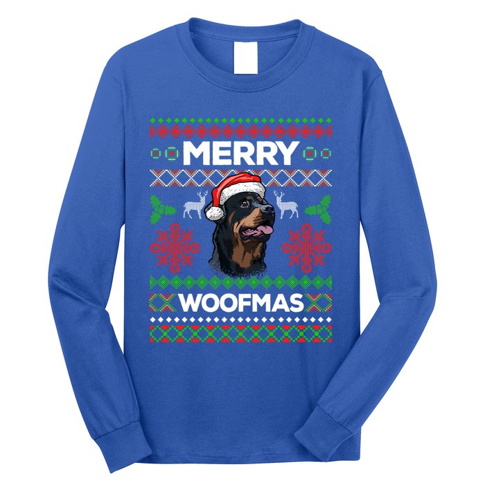 Merry Woofmas Ugly Sweater Christmas Rottweiler Lover Gift Long Sleeve Shirt