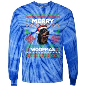 Merry Woofmas Ugly Sweater Christmas Rottweiler Lover Gift Tie-Dye Long Sleeve Shirt