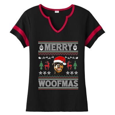 Merry Woofmas Ugly Christmas Rottweiler Xmas Party Cute Gift Ladies Halftime Notch Neck Tee