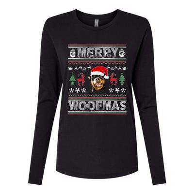 Merry Woofmas Ugly Christmas Rottweiler Xmas Party Cute Gift Womens Cotton Relaxed Long Sleeve T-Shirt