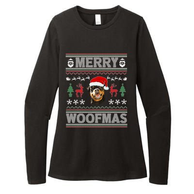 Merry Woofmas Ugly Christmas Rottweiler Xmas Party Cute Gift Womens CVC Long Sleeve Shirt